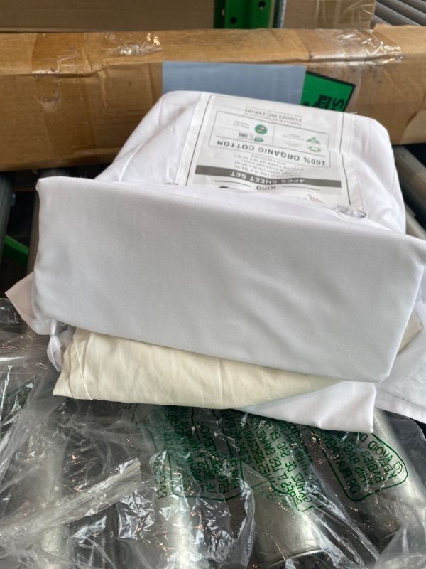Photo 1 of ***MISSING PIECES*** ***READ CLERK NOTES*** RUVANTI 100% Organic Cotton Sheets King Size, Percale Weave, GOTS Certified, 4-Piece Set, Deep Pocket 15", Crisp & Breathable, Soft Durable Bedding, Sábanas Algodón Orgánico – Bright White