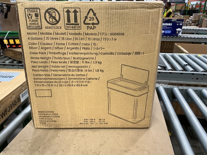 Photo 1 of **UNTESTED**
iTouchless 4 Gallon Bathroom Trash Can with Lid and Deodorizer Lid Opens Right, 15 Liter Stainless Steel Slim Automatic Small Waste Basket Dustbin for Bedroom Home Office Livingroom Garage