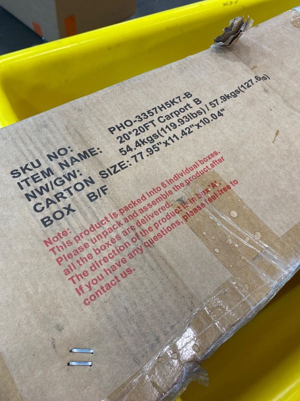 Photo 1 of *PARTIAL SET - Missing 5 Separate Boxes*
Garveelife 20'x20'x13' Metal Carport for 2 Cars, Heavy Duty Car Ports for Heavy Snow, Reinforced Frame, Tall Metal Car Ports for Bass Boats, Full-Sized Pickup Trucks, and Tractors, N.W. 800 Lbs