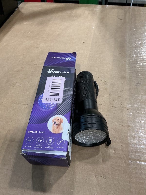 Photo 1 of **UNTESTED**
Vansky UV Flashlight Black Light, 51 LED Blacklight Pet Urine Detector for Dog/Cat Urine, Dry Stains, Bed Bug, Resin Curing, Scorpions Finder