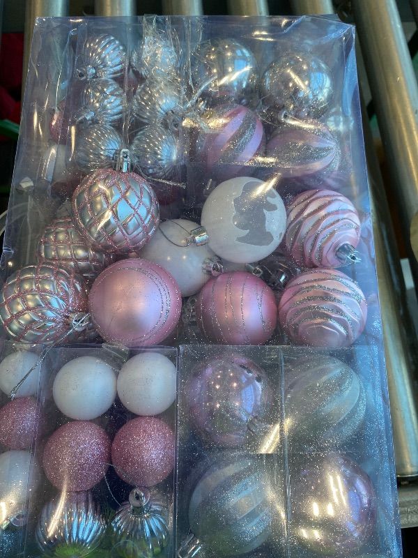 Photo 1 of ***READ CLERK NOTES*** 100PCS Shatterproof Christmas Ball Ornaments Set, Premium Xmas Tree Decorations for Family with Kids & Pets, Multi-Size Mix for Large Tree, Wreath, Garland & Home Decor, Pink White