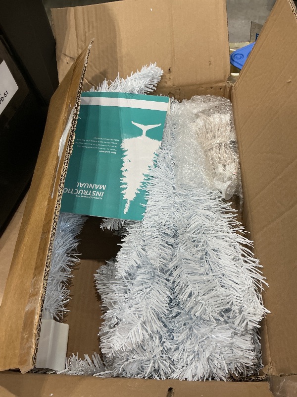 Photo 1 of ***MISSING BASE FEET*** 3.5ft Lighted Artificial White Christmas Tree | Leeheeyee Small Christmas Tree, Not Pre-lit White Tinsel Pine Trees with Lights, Ideal for Home, Office, and Xmas Tree Party Décor