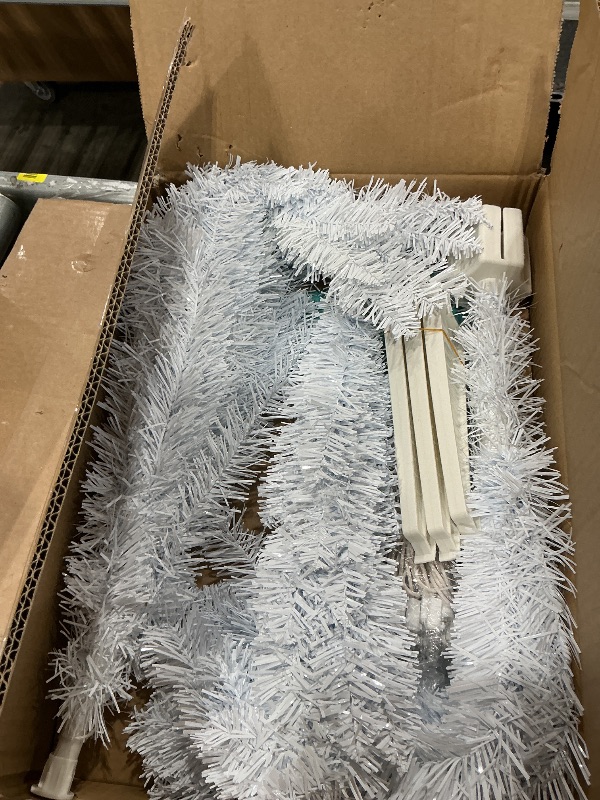 Photo 1 of 4ft Lighted Artificial White Christmas Tree | Leeheeyee Small Christmas Tree, Not Pre-lit White Tinsel Pine Trees with Lights, Ideal for Home, Office, and Xmas Tree Party Décor