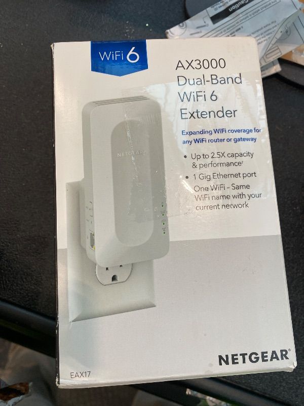 Photo 1 of NETGEAR WiFi 6 Range Extender (EAX17) - AX3000 Dual-Band Wireless Signal Booster & Repeater (up to 3.0 Gbps Speed) - Add up to 1,500 sq. ft., 20 Devices - WPA3 Security, One WiFi Name