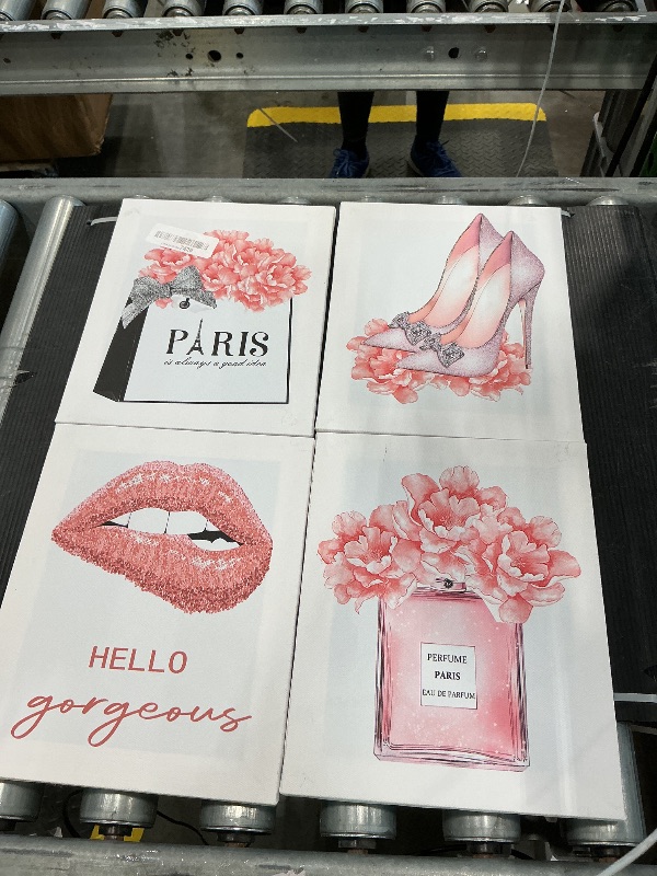 Photo 1 of ***MISSING PIECES*** FRAMED Pink Makeup Room Canvas Wall Art, Fashion Woman Picture Wall Decor Paintings, Watercolor Perfume High Heels Lipstick Beauty Room Decor Pictures Arts for Girls Women Room Decor, (Set of 6, 8x10 in, Framed)