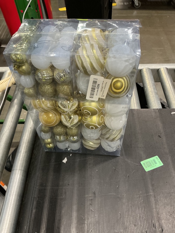 Photo 1 of 100Pcs Christmas Ball Ornaments Set, Shatterproof Plastic Gold and White Christmas Ornaments for Xmas Tree, Assorted Baubles Hanging Decorations for Holiday/Party/Wedding