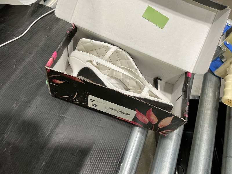 Photo 1 of **Major Damage**
SKETOE Kitten Heels for Women Square Open Toe Sandals Dressy Wedding Party Shoes Flip Flops T Strap Slip On 3inch High Heels White, Size 9