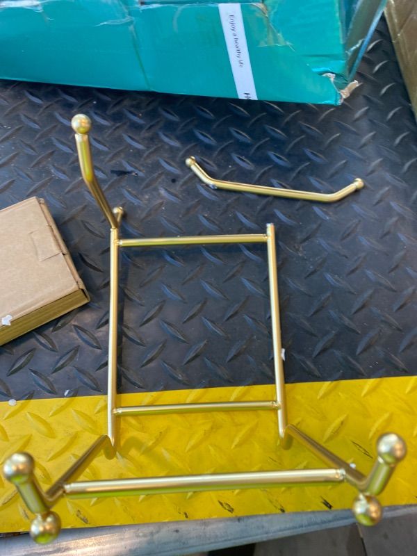 Photo 1 of ***MAJOR DAMAGE*** ***READ CLERK NOTES*** HOMKULA 2 Tier Ceramic Fruit Bowl for Kitchen Counter, Tiered Fruit Basket for Countertop, Modern Multi Layer Fruit Display Stand for Party, Cute & Small (Gold&White)