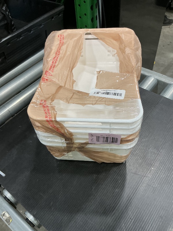 Photo 1 of ** USED** Jucoan 6 Pack White Plastic Storage Baskets, 12 X 8 X 4 Inch Large Plastic Storage Organizer Tray Bin with Handles for Classroom, Drawer, Closet, Bathroom Kitchen