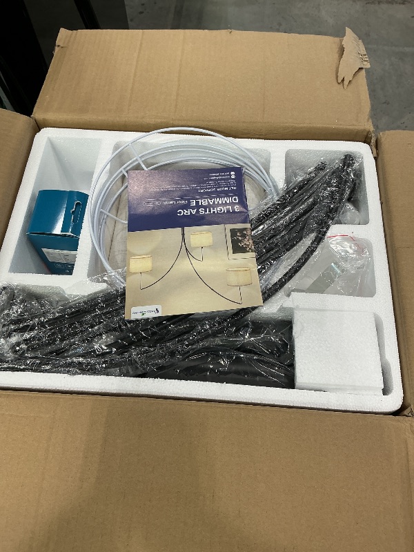 Photo 1 of ***MISSING BULBS*** DLLT Modern Floor Lamp for Room: 3-Light Black Tree Dimmable Floor Lamps with Beige Shades for Living Room - Arc Standing Lamp for Bedroom - Tall Floor Lamp for Office Corner 3 LED Bulbs Included