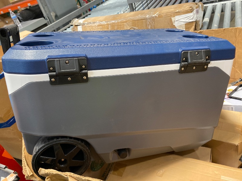 Photo 1 of **HANDLE IS BROKE OFF** Igloo Maxcold 90 QT Cooler, Insulated Cooler Chest with Soft Ride Wheels, Leak-Proof Outdoor Hard Cooler, 5-Day Ice Retention, 134 Can Capacity