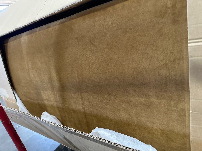 Photo 1 of *** PARTIAL SET - BOX 1 OF 2 ONLY *** Merax Queen Size Velvet Upholstered Bed Frame, Thick Curved Headboard with Round Solid Wood Legs, 800 lbs Capacity, No Box Spring Needed, Easy Assembly, Brown