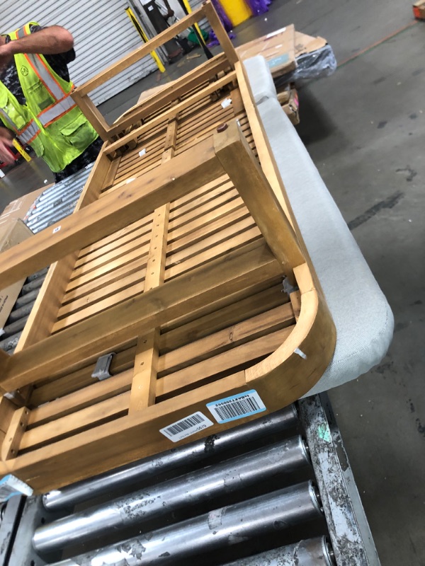 Photo 1 of *****RETAIL PRICE CHANGE $300*****Christopher Knight Home Milos Acacia Wood Chaise Lounge Chair Outdoor , Wooden Sunbathing Pool Lounger, Patio Chaise Lounge with Cushions, Adjustable Backrest Lounge Sofa, Light Gray+Teak 1PCS