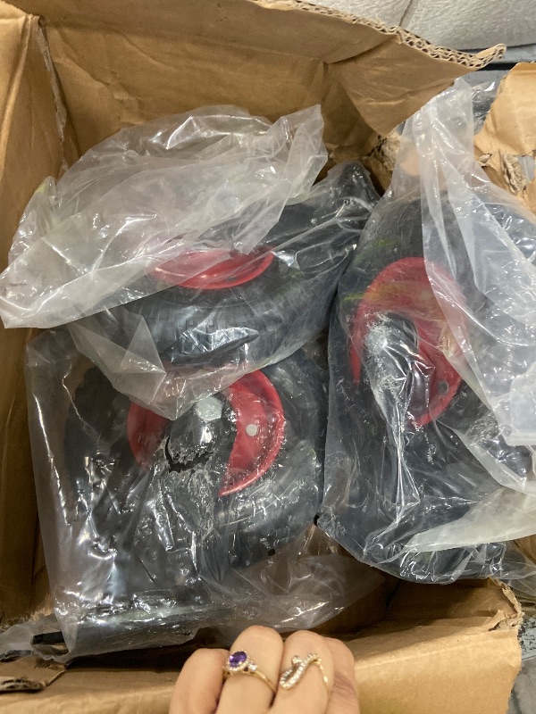 Photo 1 of ***MISSING ONE*** POWERTEC 8 Inch Caster Wheels Set of 4 (2 Swivel & 2 Fixed), Heavy Duty Casters w/Rubber Knobby Tread for Workbench, Dolly, Cart, Trolley, Wagon, Toolbox, Chicken Coop, Large Castor Wheels (17055V)