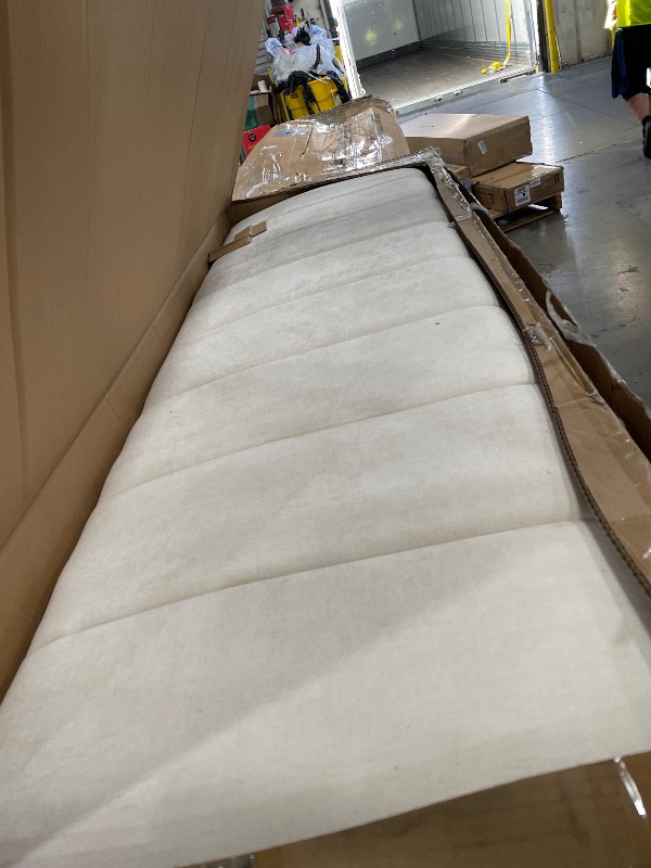 View 2 of **box 2 of 2** FAVSH Queen Size Upholstered Platform Bed with Trundle and USB/Type-C Charging, Chenille Fabric Full and Twin Double Bed w/LED Lights with APP for Bedroom,Beige
