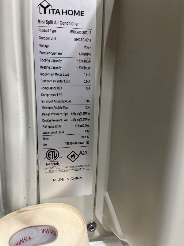 Photo 1 of (out door unit only)
YITAHOME 12000 BTU Mini Split AC/Heating System, Ductless Mini Split Air Conditioner Heat Pump,115V 20 SEER2 Energy Efficient Inverter AC Unit,Wifi Enabled Compatible with Alexa for Apartment, Garage