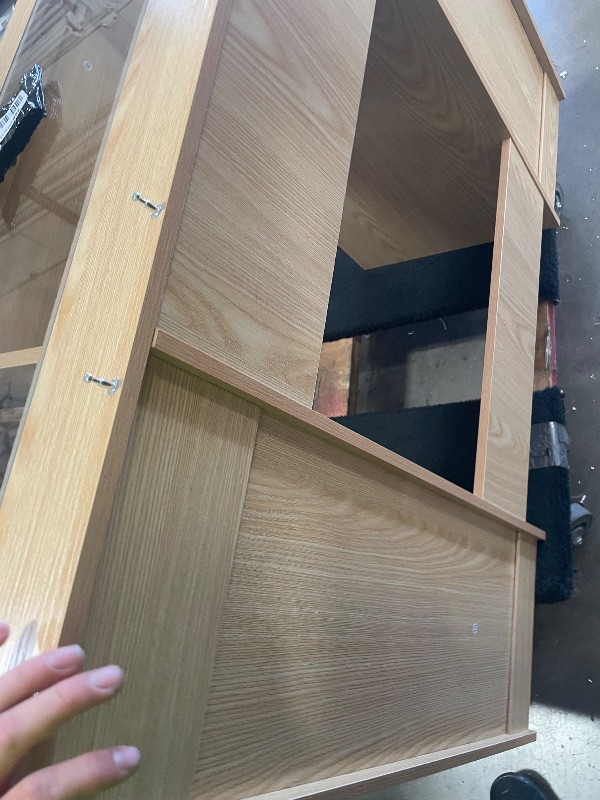 Photo 1 of **no mirror or lights included**43" Makeup Vanity Desk with Mirror and Lights&Power Outl, 3 Adjustable Light Color,Glass Top Big Vanity Table with 9 Drawers & 6 Shelves,Girls Vanity for Bedroom, Oak