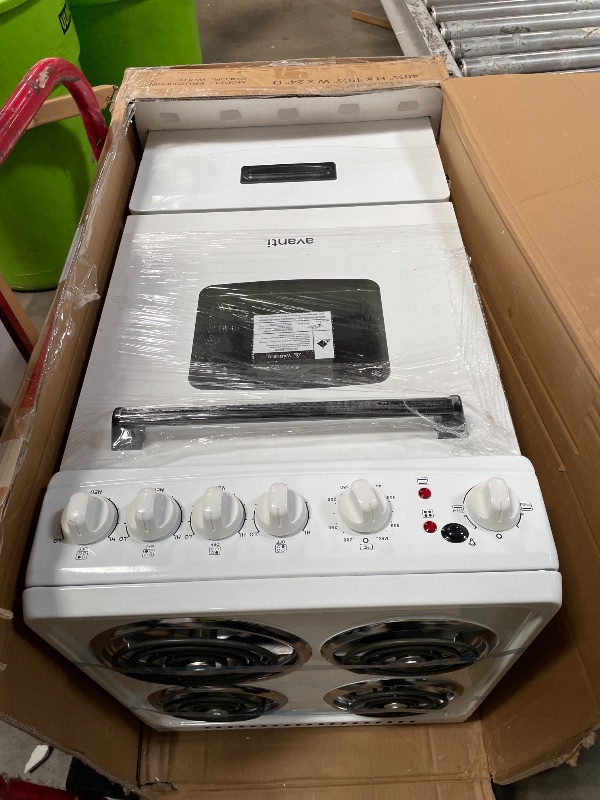 Photo 1 of **MIGHT HAVE AN ELECTRIC ISSUE THAT NEEDS FIXING, TURNS ON FOR ABOUT 5 MINUTES, THEN TURNS BACK OFF** Avanti Electric Range Oven Compact Design, 2.1-Cu.Ft. Capacity with 4 Coil Burners, Framed Glass Oven Door, Storage Drawer and Broiler with Pan, 20-Inch,