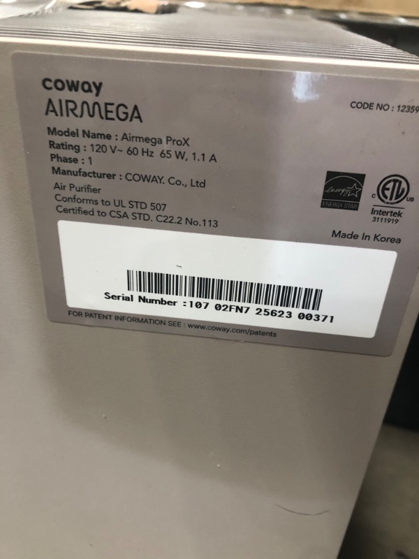 Photo 1 of **MISSING CABLE** COWAY Air Purifiers for Large Room Whole Home Up to 4,253ft², 2 Sets of XL Washable Pre-Filters and HEPA Filters for Dual Purification, AQI, Turbo Mode, Timer, Wheels, 5yr Warranty, ProX(B)