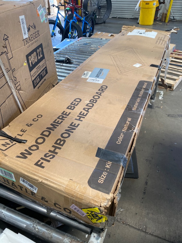 Photo 1 of **FOR PARTS ONLY, DAMAGED PIECES** NATLE & CO Woodmere Premium Bed Frame with Symmetry Headboard, Solid Wood Platform Bed, Wood Slat Support, Tapered Solid Wood Legs, No Box Spring Needed, Mid-Century Modern Style (Honey, King)