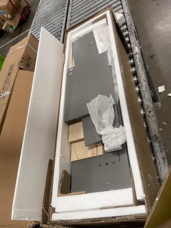 Photo 1 of ** Only box # 3 is included missing box # 2 and # 1 ** Bellemave Full Corner Bed with Storage Shelves and Desk, Upholstered Headboard Daybed with Bookcase and Drawers?Daybed with Storage, Grey+ Grey Cushion