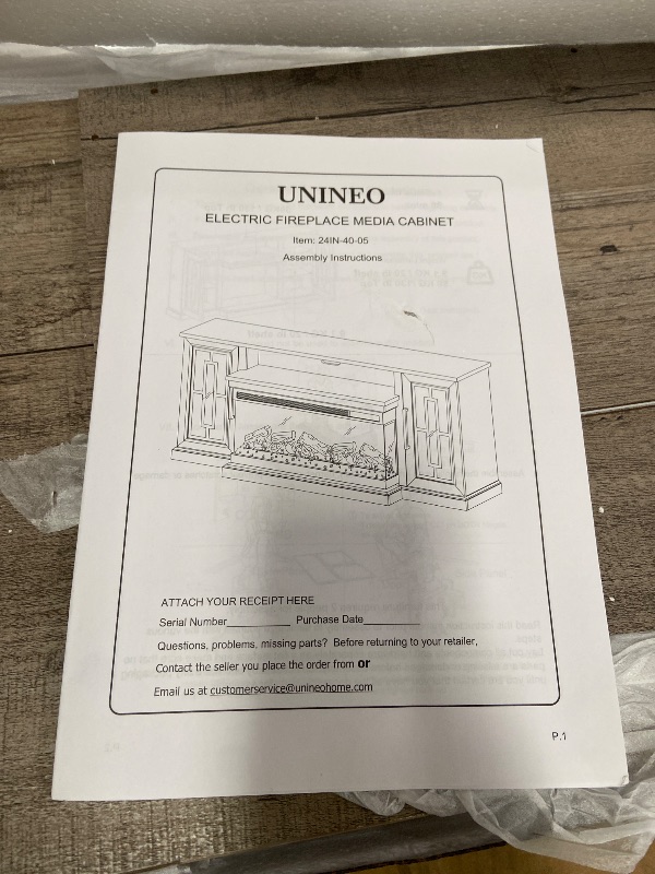 Photo 1 of *MISSING FIREPLACE INSERT* Unineo 75 Inch Electric Fireplace TV Stand, 3- Side Glass LED Modern Media Entertainment Center Console Table for TVs up to 80/85 Inch w/Adjustable Flame, 40’’ Fireplace, Highboy, Gray Wash