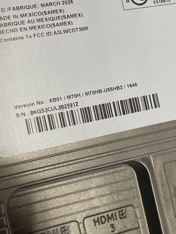 Photo 1 of ** MISSING ALL ACCESSORIES**Samsung 55-Inch Class Mini LED M70H Series Samsung Vision AI Companion Smart TV (2026 Model, 55M70H) Processor 4K, Pure Spectrum Color, Motion Xcelerator + DLG 120Hz