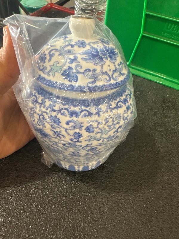 View 2 of *** CHECK COMMENTS***    Blue and White Vase Ginger Jar - 8.7" Chinoiserie Decor Ginger Jar Blue & White Porcelain Flowers Ceramic Covered Jars with Lid Chinoiserie Decorative Vase for Home Room Office Tabletop Centerpieces
