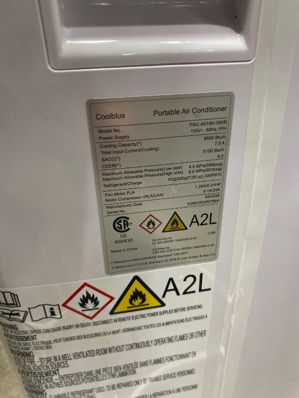 View 4 of *MISSING PARTS* Coolblus Portable Air Conditioners, 8400 BTU air conditioner Cools Up to 340 Sq.Ft, 3 in 1 Portable AC with Remote, 24H Timer, Sleep Mode, Window Kit & Filter Brush, No Wall Required, White-8400BTU
***ALLOW UPRIGHT FOR 24 Hrs BEFORE USE***