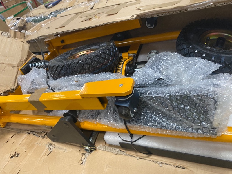 Photo 1 of **DAMAGED, FOR PARTS ONLY** MMS Foldable Hydraulic Material Lift Winch Stacker, 450 Lbs 35.8" Max Lift w/ 9" Wheels 360° Swivel Casters, Pallet Truck Dolly, Fork Lift Table Cart, Pallet Jack, Removable Platform, Adjustable Forks