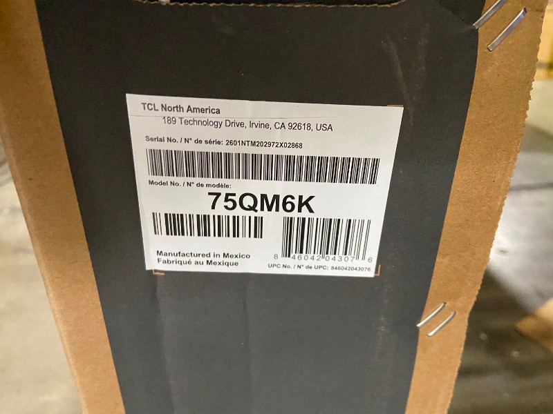 Photo 1 of ***DAMAGED, PARTS ONLY*** TCL 75 Inch Class QM6K Series | Mini LED QLED 4K HDR | 75QM6K, Latest Model | 120HZ-144HZ High Brightness Smart Google TV Dolby Atmos Onkyo Audio | Voice Remote Alexa Gaming Streaming Television