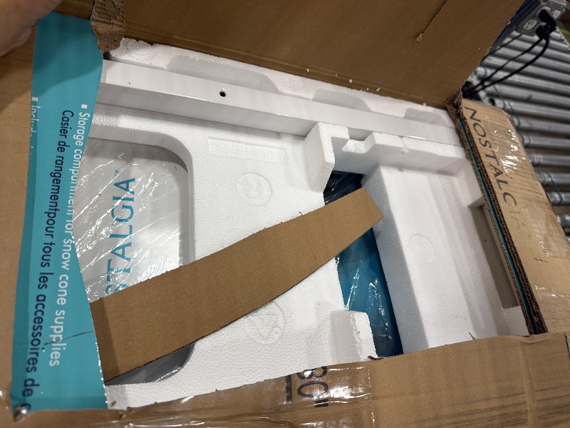 Photo 1 of ** PARTS, ONLY MISSING CART AND OTHER ITEMS***
Nostalgia Snow Cone Shaved Ice Machine - Retro Cart Slushie Machine Makes 48 Icy Treats - Includes Metal Scoop, Storage Compartment, Wheels for Easy Mobility - White, Blue