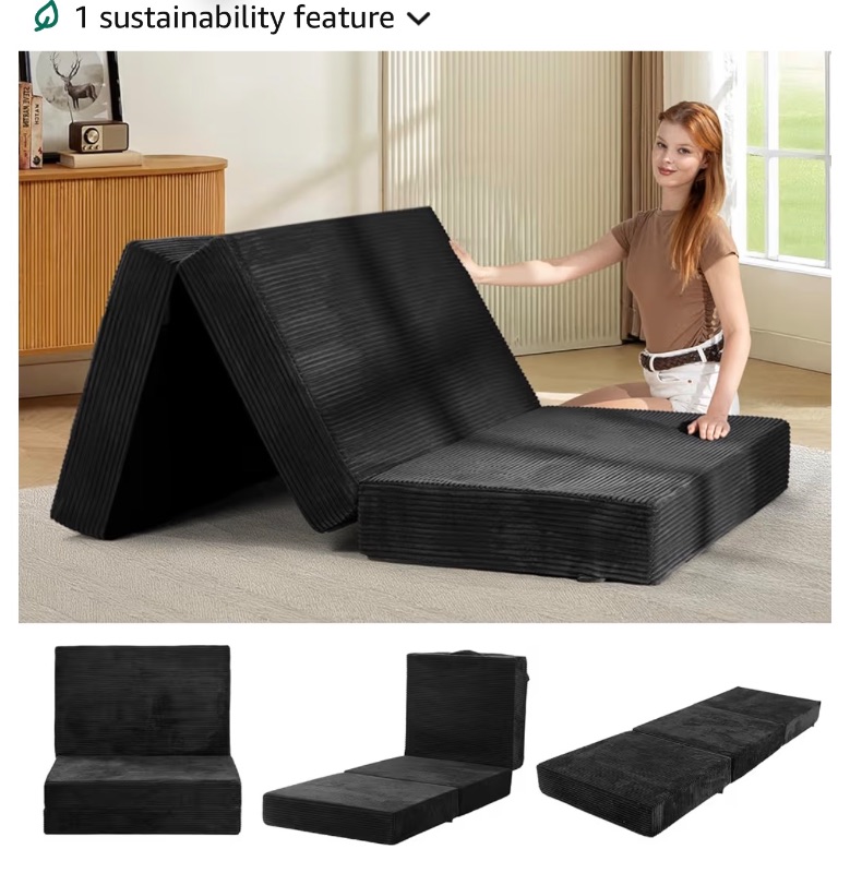 Photo 1 of -Inch Tri-Fold Mattress Twin Size - Foldable Futon Sofa Bed with Removable Washable Cover, Folding High-density Foam Futon Mattress | Non-Slip Bottom & Carry Handles for Guest, Camping, Dorm