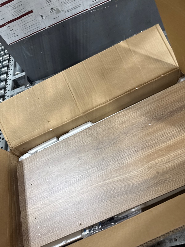 Photo 1 of **MISSING PIECES,** TIQLAB Height Adjustable Electric Standing Desk, 55 x 24 inch, Sit Stand Up Desk, Splice Board, Computer Home Office Desk, White Frame/Maple Top