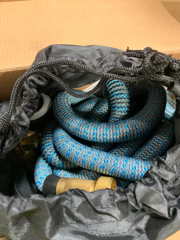 Photo 1 of 100 ft Expandable Garden Hose -2026 Upgraded Durable Latex Core,3/4’’ Brass Connector and 10 Function Spray Nozzle, Leak-proof, Lightweight, Kink-free Expanding Garden Hoses For Yard (Gray Blue)