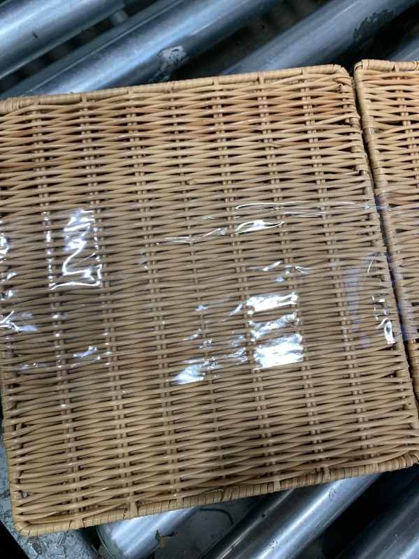 Photo 1 of 10.5 x 10.5 in Plastic Wicker Baskets for Cube Storage, Collapsible Square Wicker Storage Basket Set of 3, Rattan Storage Cube, Square Baskets for Shelves - Khaki