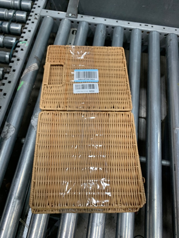 Photo 1 of 10.5 x 10.5 in Plastic Wicker Baskets for Cube Storage, Collapsible Square Wicker Storage Basket Set of 3, Rattan Storage Cube, Square Baskets for Shelves - Khaki