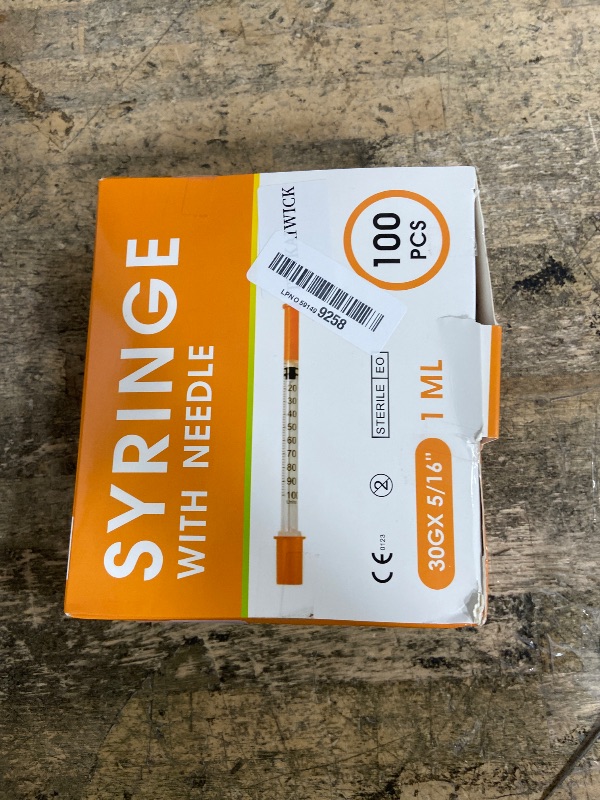 Photo 1 of 100 Pack 1ml Syringes with Needle-30Ga 5/16 Inch, Individually Sealed Packaging