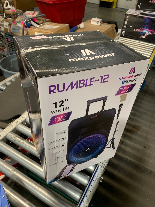 Photo 1 of 
Max Power Rumble 12" Woofer Bluetooth Trolley Speaker with Stand