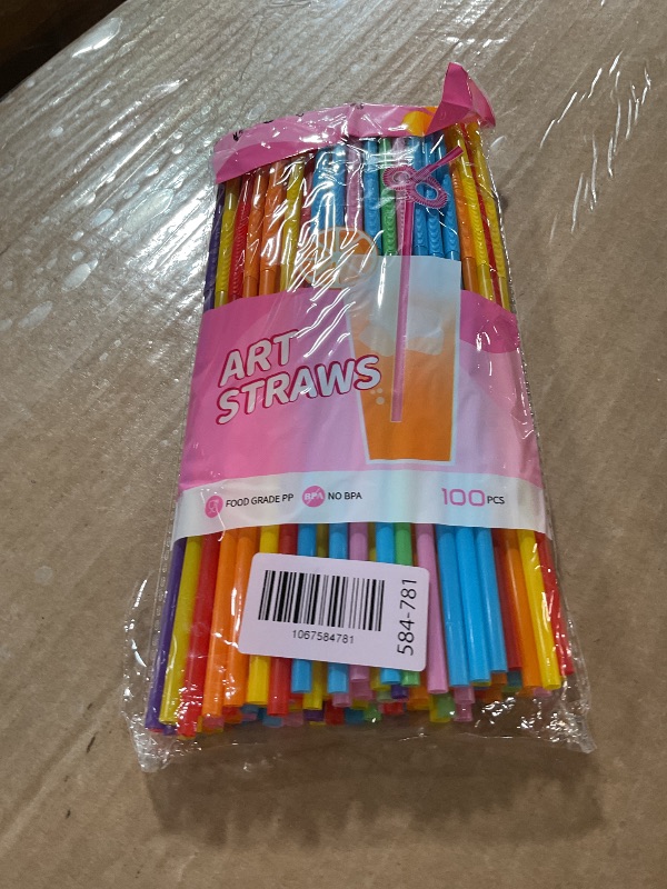 Photo 1 of [100 Pack] 10.24" High Extra Long Flexible Plastic Straws, Disposable Drinking Straws, Colorful Bendy Straws - Assorted Colors