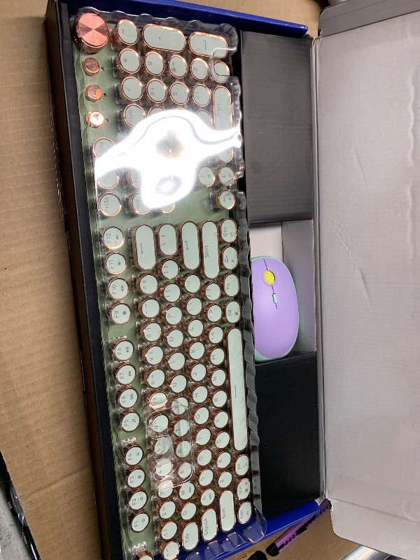 Photo 1 of ***MISSING PARTS***
EWEADN Wired Typewriter Keyboard and Mouse Combo, Typewriter Style Mechanical Gaming Keyboard,104 Keys Backlit LED Keyboards, Media Control Knob, Wired Keyboard Pink Switch for Windows/Mac/PC-Green