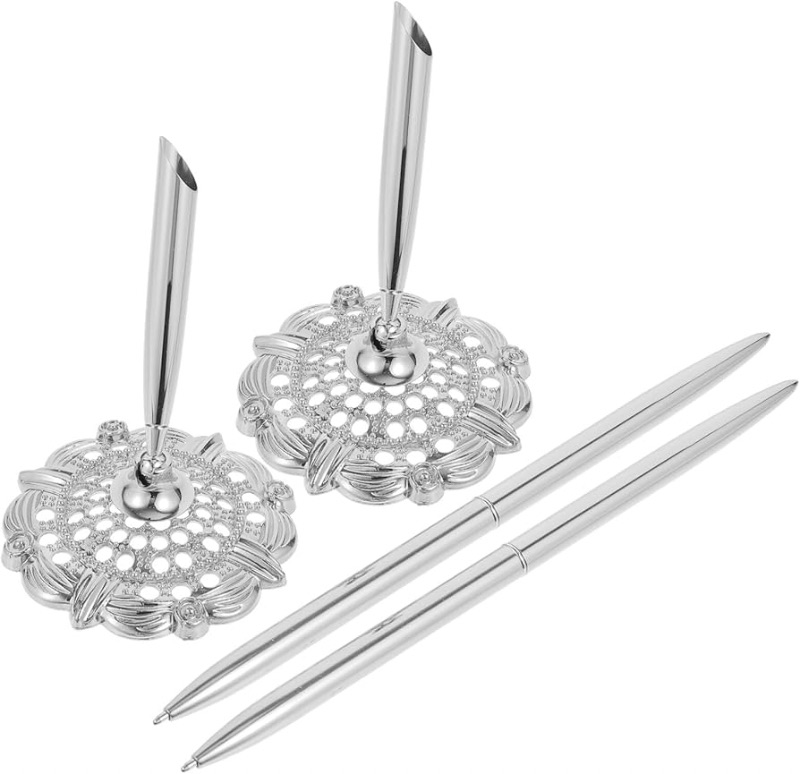 Photo 1 of ***MISSING ONE***
2pcs Silver Metal Ballpoint Desktop Sign Pens Professional Business Writing Pens for Bank, Hotel Counter, Office Use