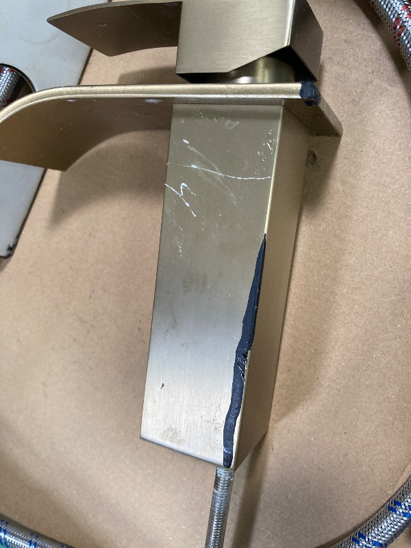 Photo 1 of ***DAMAGED***MISSING PARTS -SELLING AS IS ***  FORIOUS Gold Bathroom Faucets 3 Hole, 8 Inch Widespread Square Waterfall Bathroom Sink Faucet with Metal Pop-up Drain and cUPC Supply Lines, Two Handles for Vanity, Restroom, Commercial