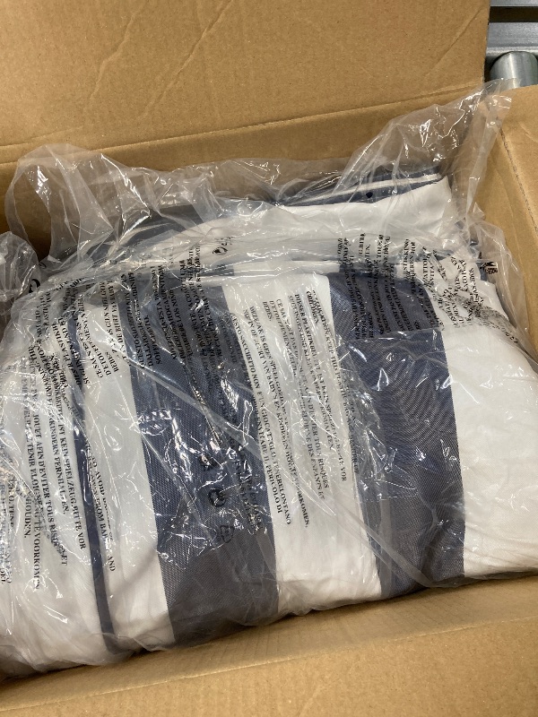 Photo 1 of ***MISSING PIECES -SELLING AS INCOMPLETE SET*** SpaceHop 6 Piece Outdoor Patio Cushion Cover Replacement, Waterproof Patio Cushion Covers, Outdoor Furniture Cushion Covers Set for 6 Seat Wicker Rattan Sofa (Blue+White Stripe)
