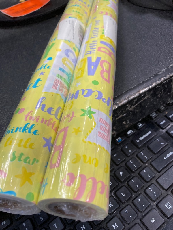 Photo 1 of 2 LeZakaa Reversible Baby Shower Wrapping Paper Roll, HELLO LITTLE ONE Text & Pink Purple Hearts Design for Baby Boy, Baby Girl, Unisex Baby, 1st Birthday, Newborn Party,Mini Roll,17 inches x 32.8Feet
