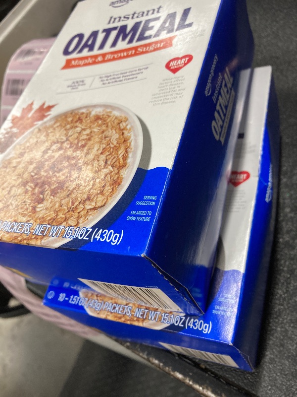Photo 1 of ***MARCH 19,2027***2 pack Amazon Brand - Happy Belly Instant Oatmeal, Maple & Brown Sugar, 1.51 ounce (TOTAL of 20)***MARCH 19,2027***