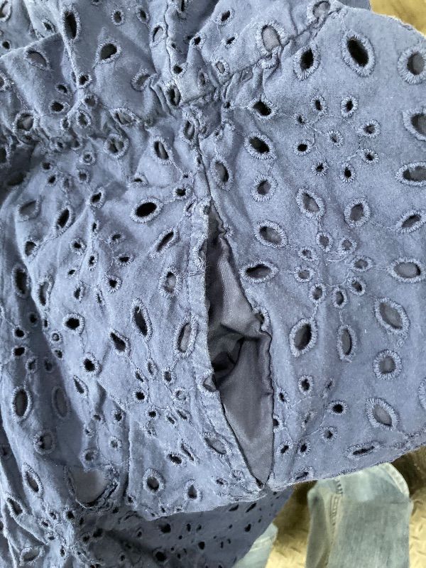 Photo 1 of ***DAMAGE BELOW LEFT HAND POCKET -SEE ALL PHOTOS*** KIRUNDO Eyelet Summer Dresses for Women 2025 Short Sleeve Tie Front Babydoll A Line Wedding Guest Beach Vacation Sundress(Navy, XX-Large)