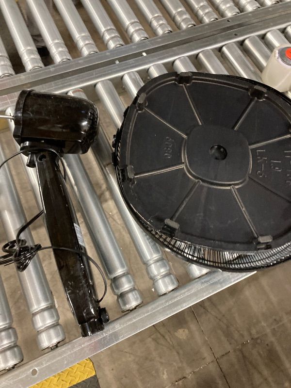 Photo 1 of ***DAMAGE -NON-FUNCTIONAL -SELLING AS PARTS ONLY*** Amazon Basics 16" Pedestal Fan with Remote for Bedroom, Living Room, Office, Adjustable Height, Dual-Layered Blades, 3 Speeds, 3 Modes, Timer, Tilt Head, 60W, Black