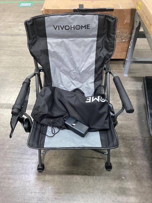 Photo 1 of **DAMAGED WIRES/PARTS ONLY**VIVOHOME 45W Padded Heating Camping Chair with 27000mAh Power Bank, Heated Portable Folding Lawn Chair for Outdoor Sports, 3 Levels of Heat, Overheat Protection System, Black and Gray