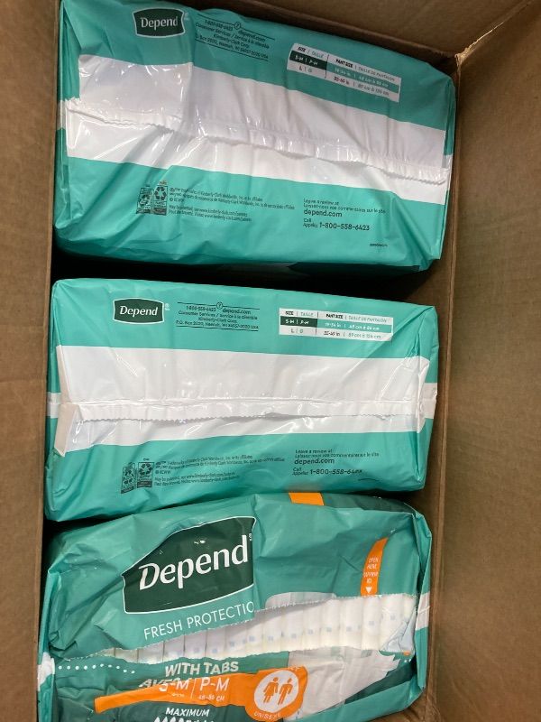 Photo 1 of **ONE PACKAGE OPENED***Depend Adult Diapers with Tabs, Incontinence Protection with Tabs, Unisex, Small/Medium (19–34" Waist, Up To 170 lbs), Maximum Absorbency, 60 Count (3 Packs of 20)